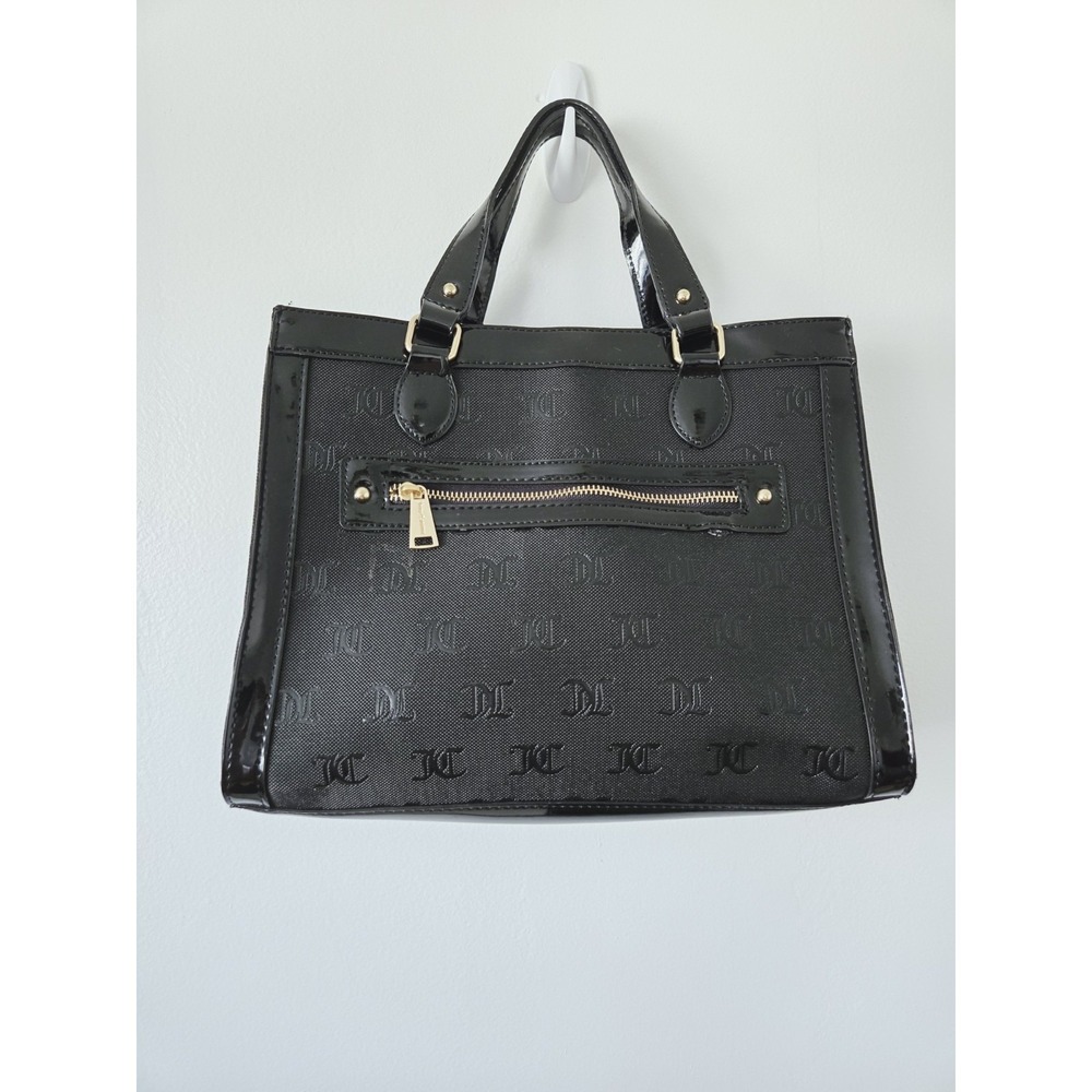 Juicy Couture Black Signature Print Patent Leather Satchel Top Handle Bag